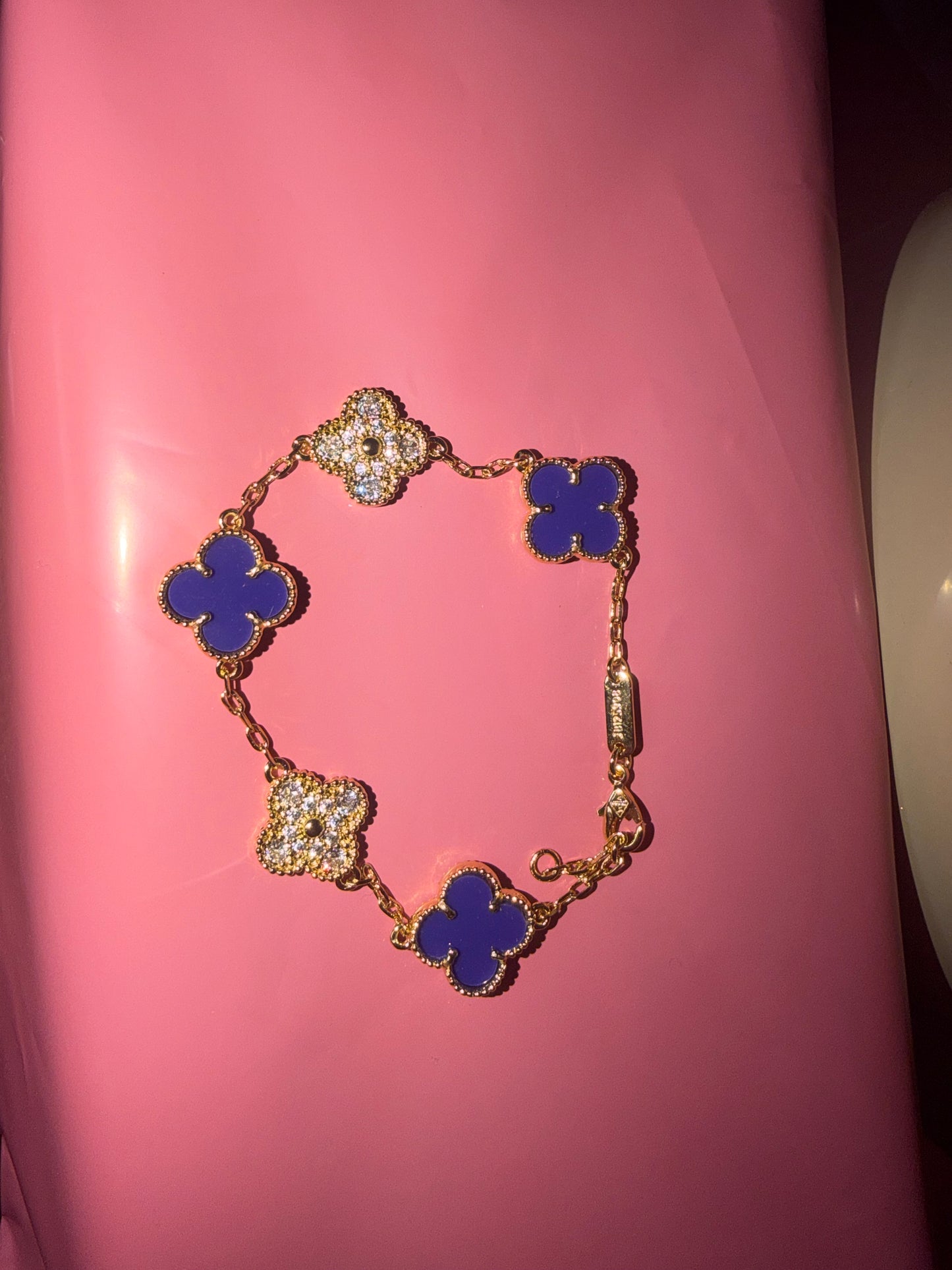 14K Gold Plated Blue & CZ Stone Clover Bracelet – Tarnish & Waterproof