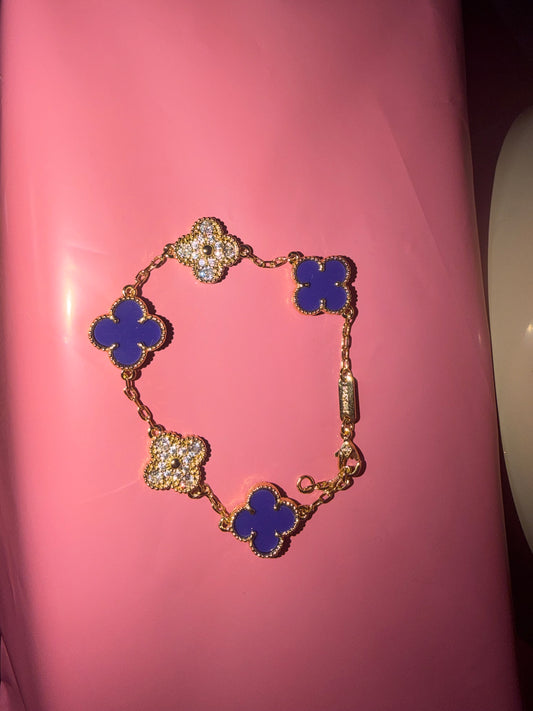 14K Gold Plated Blue & CZ Stone Clover Bracelet – Tarnish & Waterproof