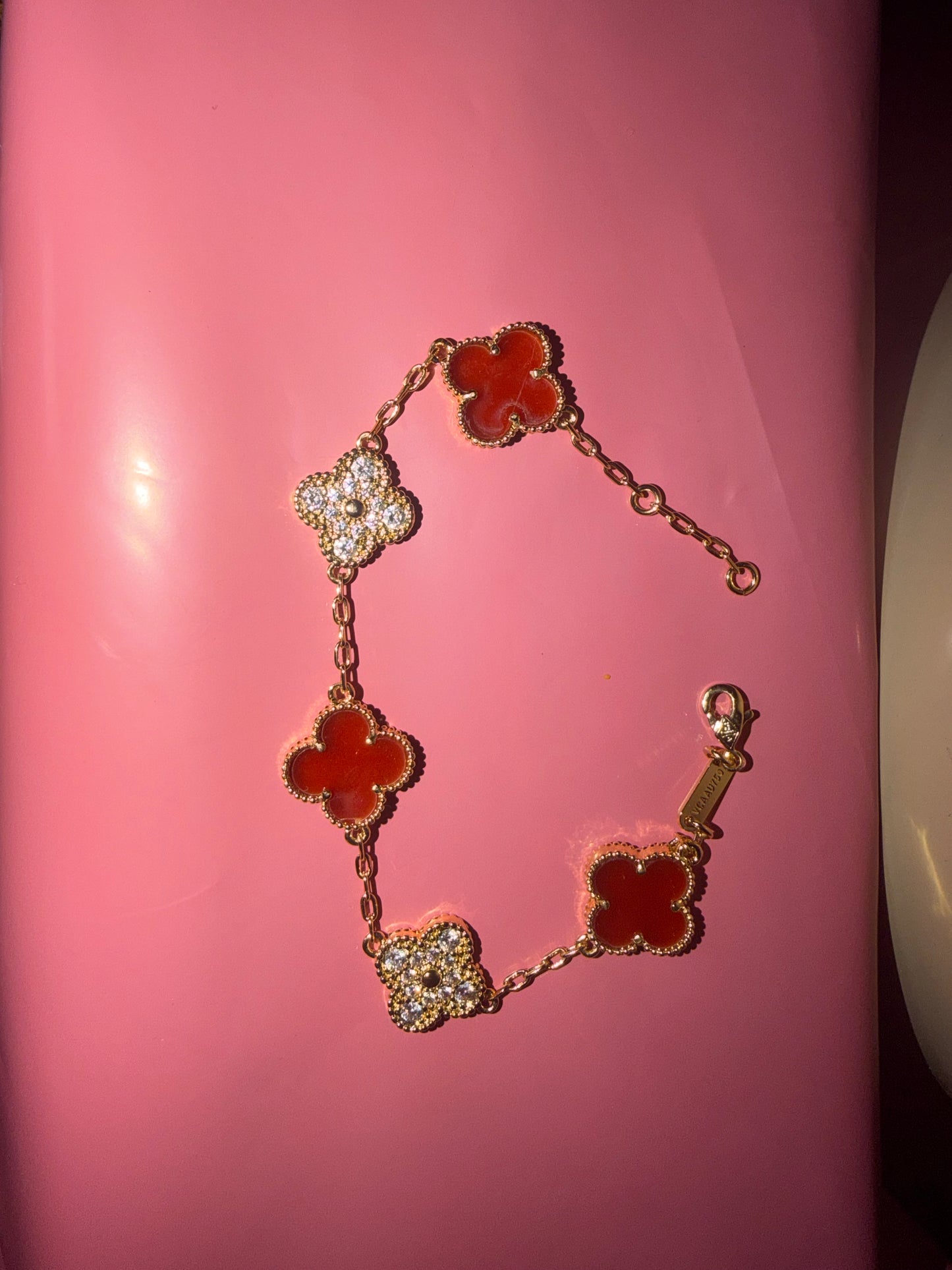 14K Gold Plated Rustic Orange & CZ Stone Clover Bracelet – Waterproof & Tarnish Resistant
